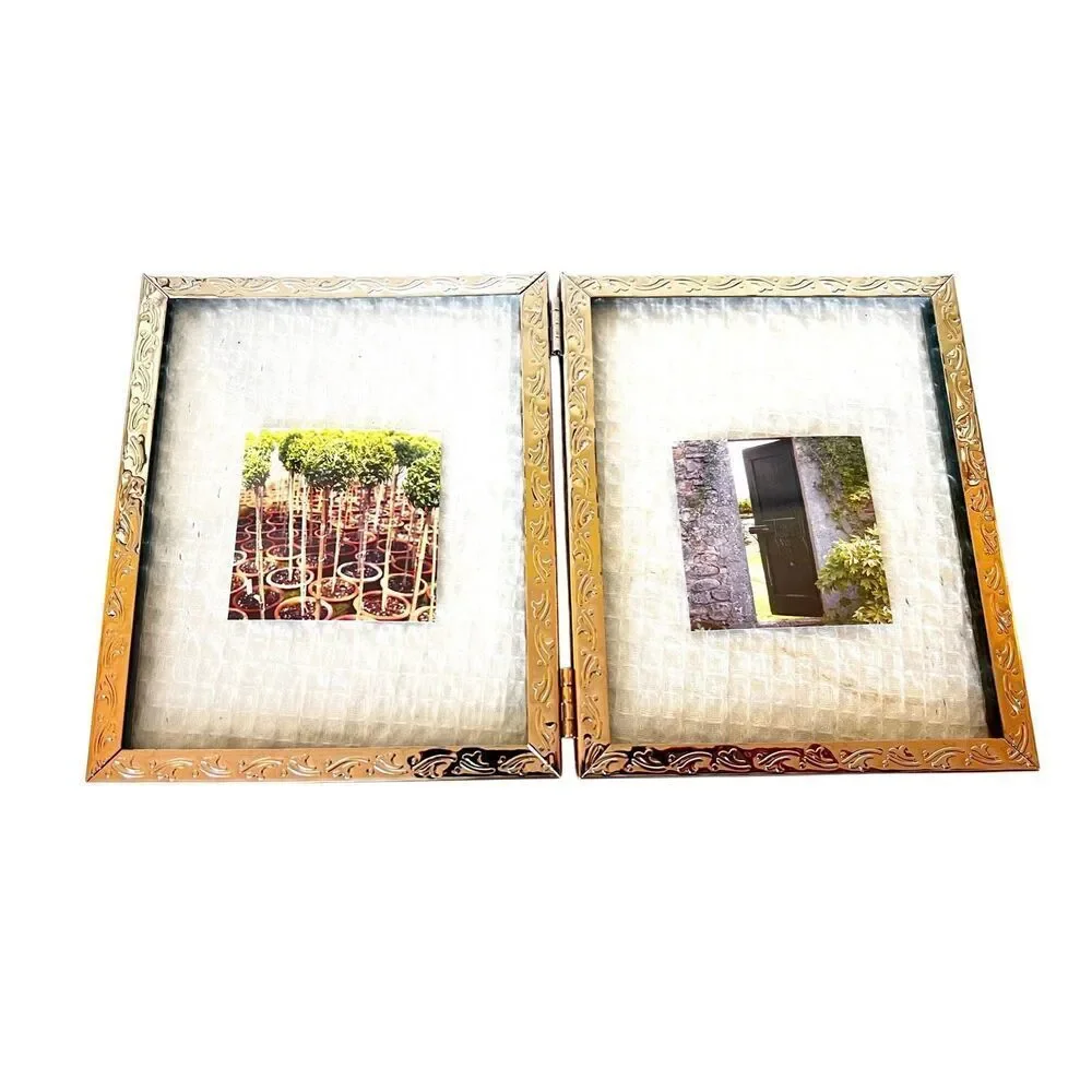 Ornate Art Deco Hinged Picture Frame With Textured Glass Background.